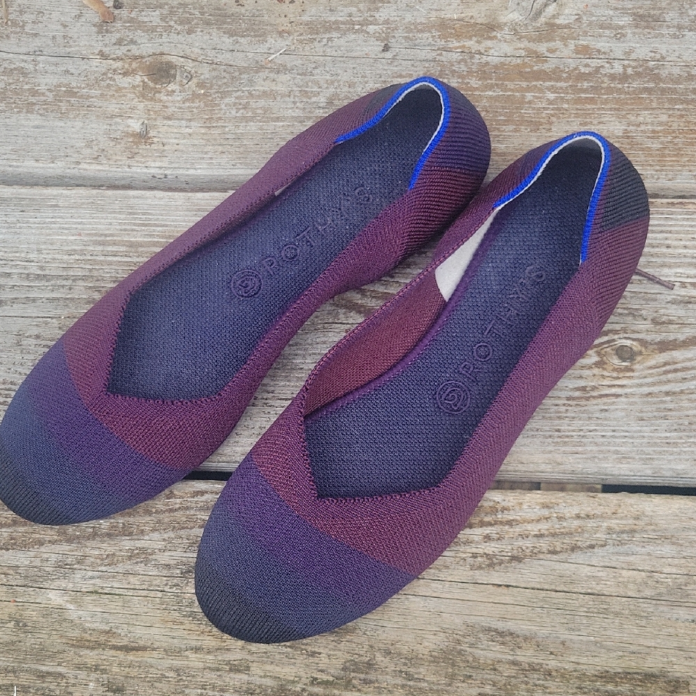 Rothy's The Flat Round Toe Big Stripe Cabernet Knit Flat